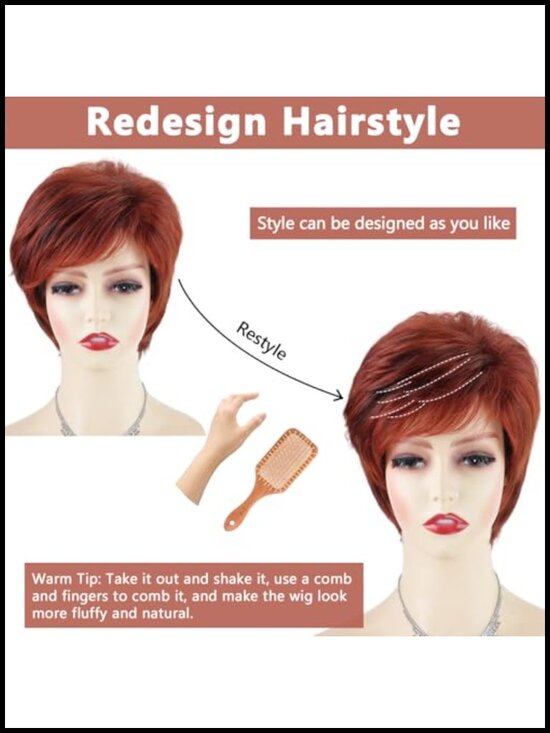 Heat Resistant Synthetic Fiber Pixie Cut Wig with Bangs Natural Wavy Hair for